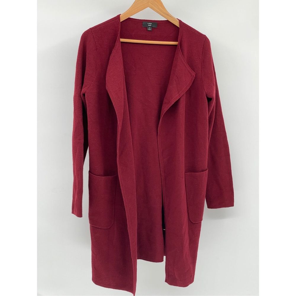 J. Crew Cardigan Sweater Long Open Front Women Small Red Oversized Wool Blend